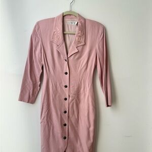 Pink Embroidered Button-Up Dress Vintage
